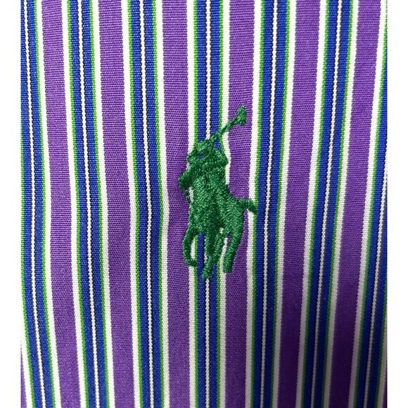 Ralph Lauren Purple Navy White Striped Sz 15-1/2" Med Longsleeve Button Shirt - Picture 3 of 6